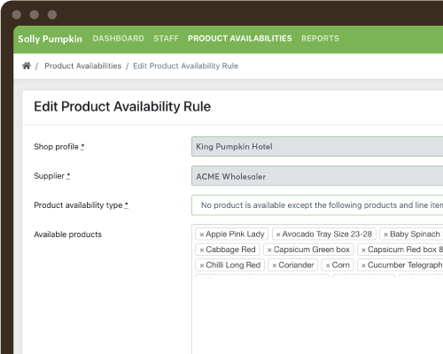 an image of the product showing the edit screen for product availability