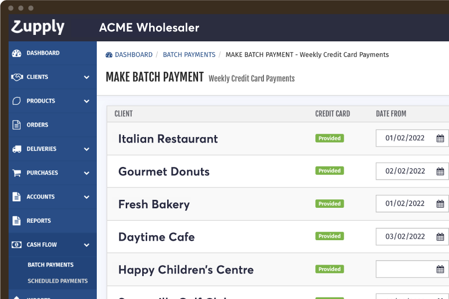 An image of the application showing the creating of batch payments