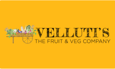 The logo for Velluti's fruit and veg company